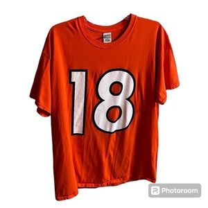 Gildan Orange Denver Broncos Peyton Manning #18 Short Sleeve T-Shirt Size XL